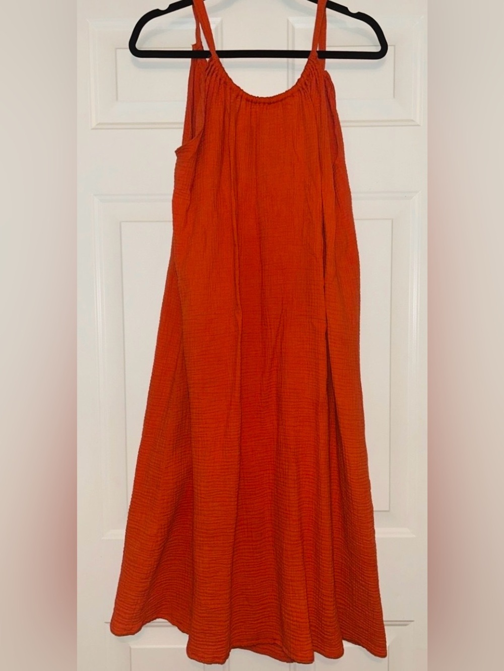 Kona Sol Sleeveless Cotton Oversized Maxi Dress Orange S/M -XL Textured Beach